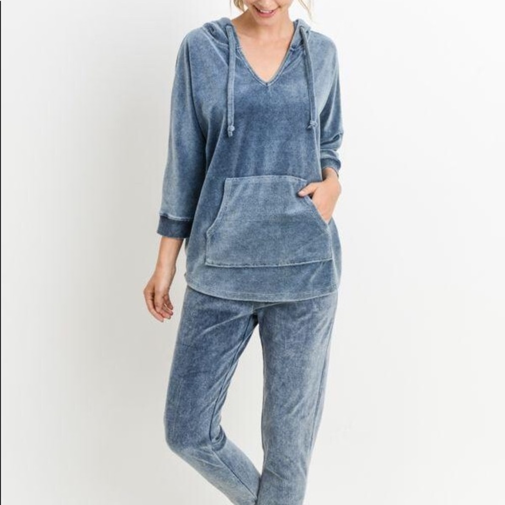 Mineral Wash Velvet Hoodie and Drawstring Pants